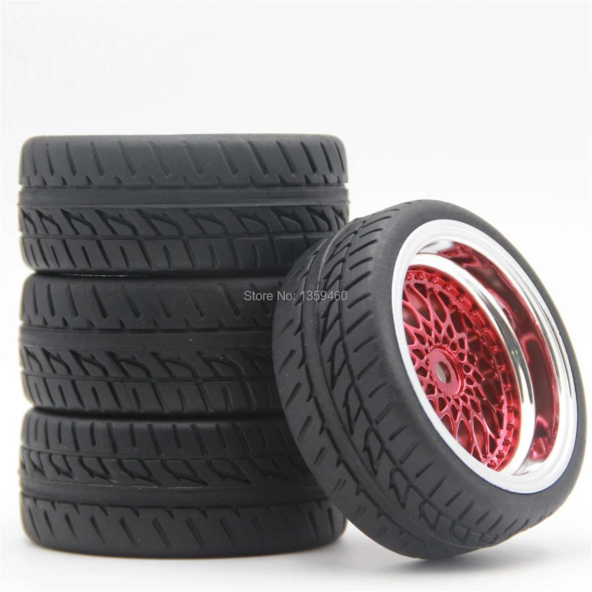 4pcs 1/10 Rc Soft Rubber Touring Tire Tyre Wheel Rim Y12cr(chrome