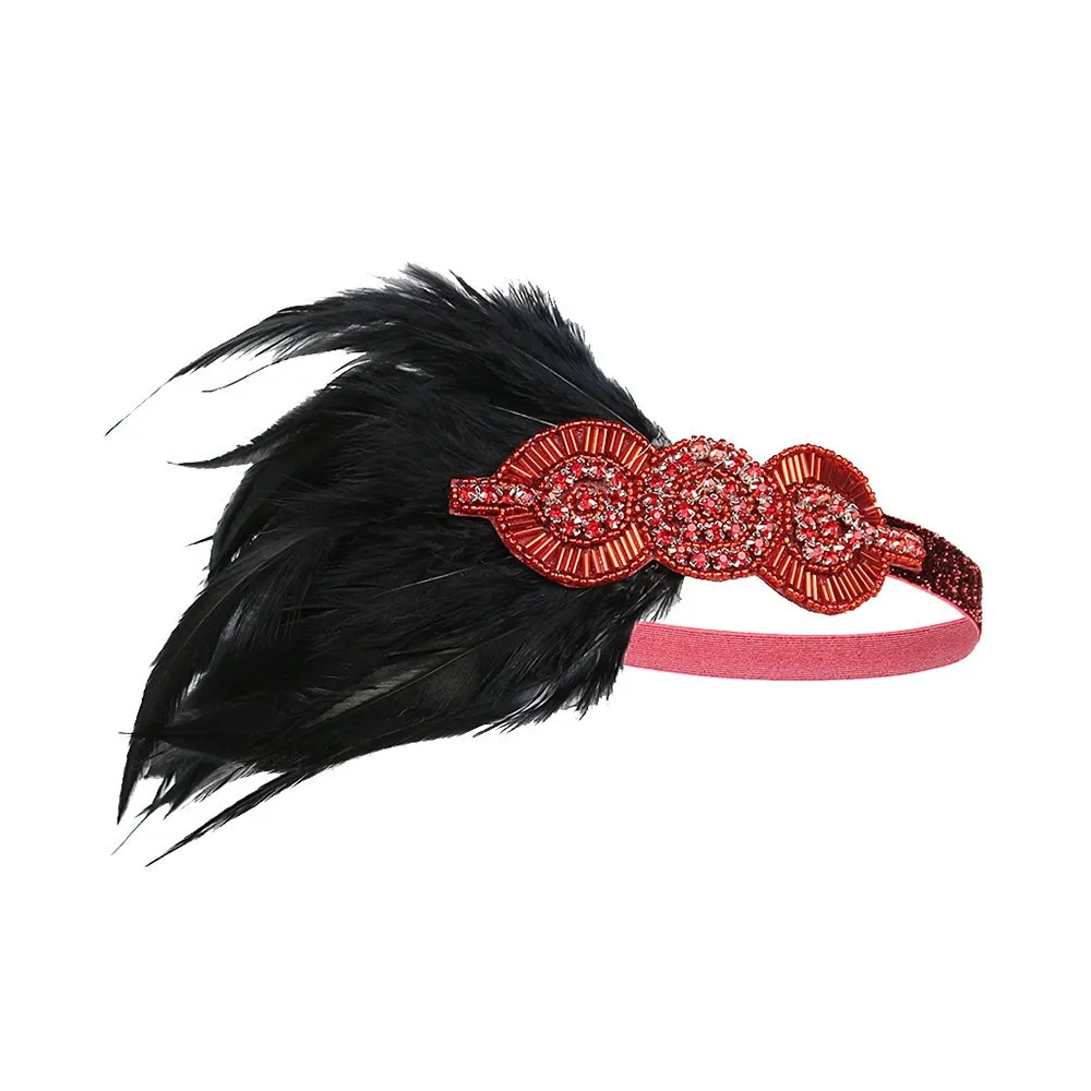 Головной убор перо обруч с завязкой большой Гэтсби головной убор винтажное свадебное вечернее платье для костюмированной вечеринки повязка на голову аксессуары - Цвет: Красный