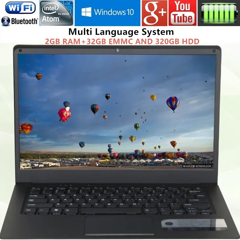 Meilleur 14.1 pouce 1366x768 p Ultrabook Ordinateur Intel Atom X5 Z8350 2 gb RAM 32 gb MEM + 320g HDD Windows10 Ultra mince Ordinateur Portable avec WIFI HDMI