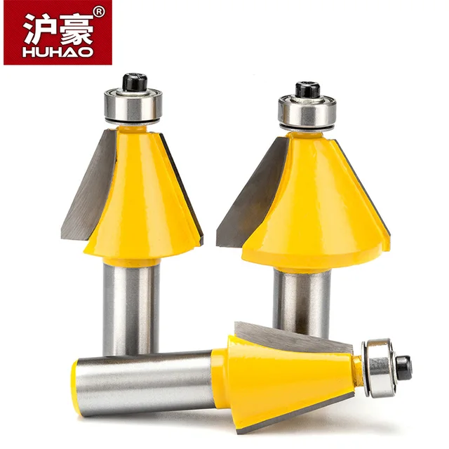HUHAO 1/2" Chamfering Router Bit With Bearing Trimming 45 Degree Angle