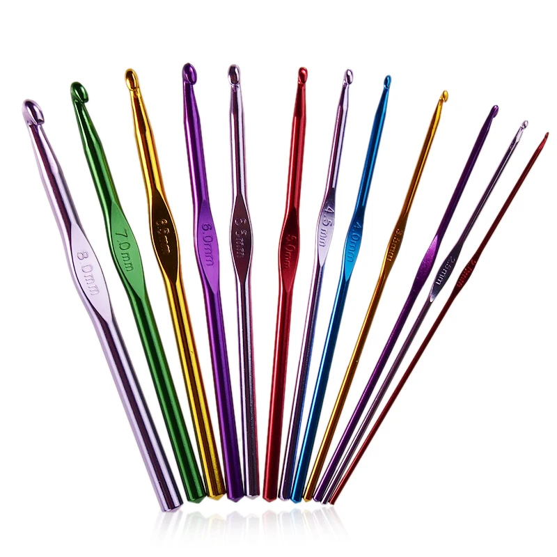 High quality Metal Handle Crochet Hook Knitting needles Set Aluminum Bamboo 12Pcs