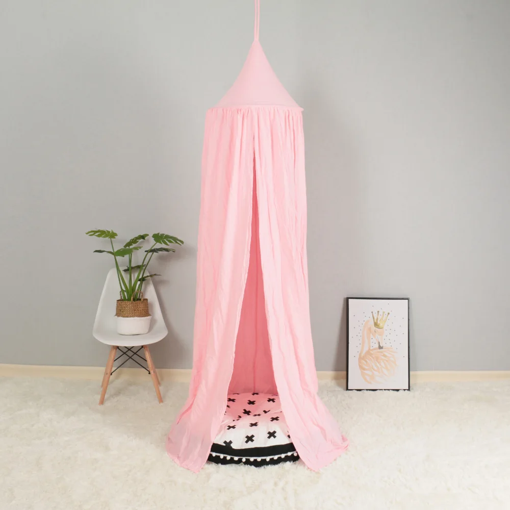 Хлопковая занавеска для детской кровати, Детская игровая палатка принцессы для девочек, украшение для детской кроватки, подвесная купольная москитная сетка, реквизит для фотосессии - Цвет: Pink