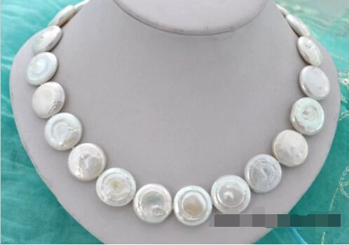 

Free shipping >>>>>18" 20mm coin white freshwater pearl necklace