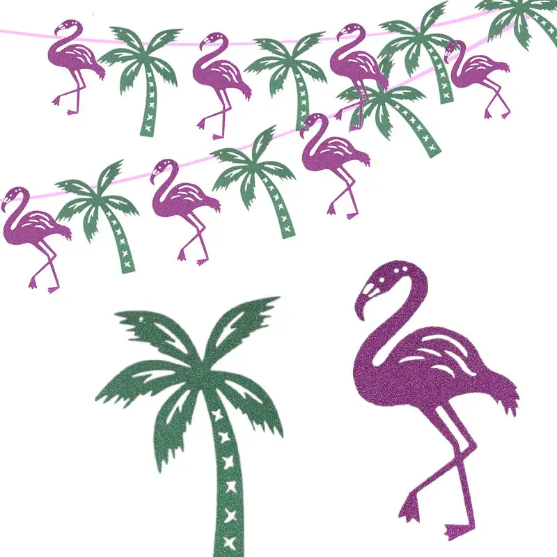 Omilut тропический фламинго, товары для дня рождения, фламинго, пальмовый лист, одноразовые тарелки/стаканчики/бумажные летние вечерние Гавайские декорации - Цвет: banner