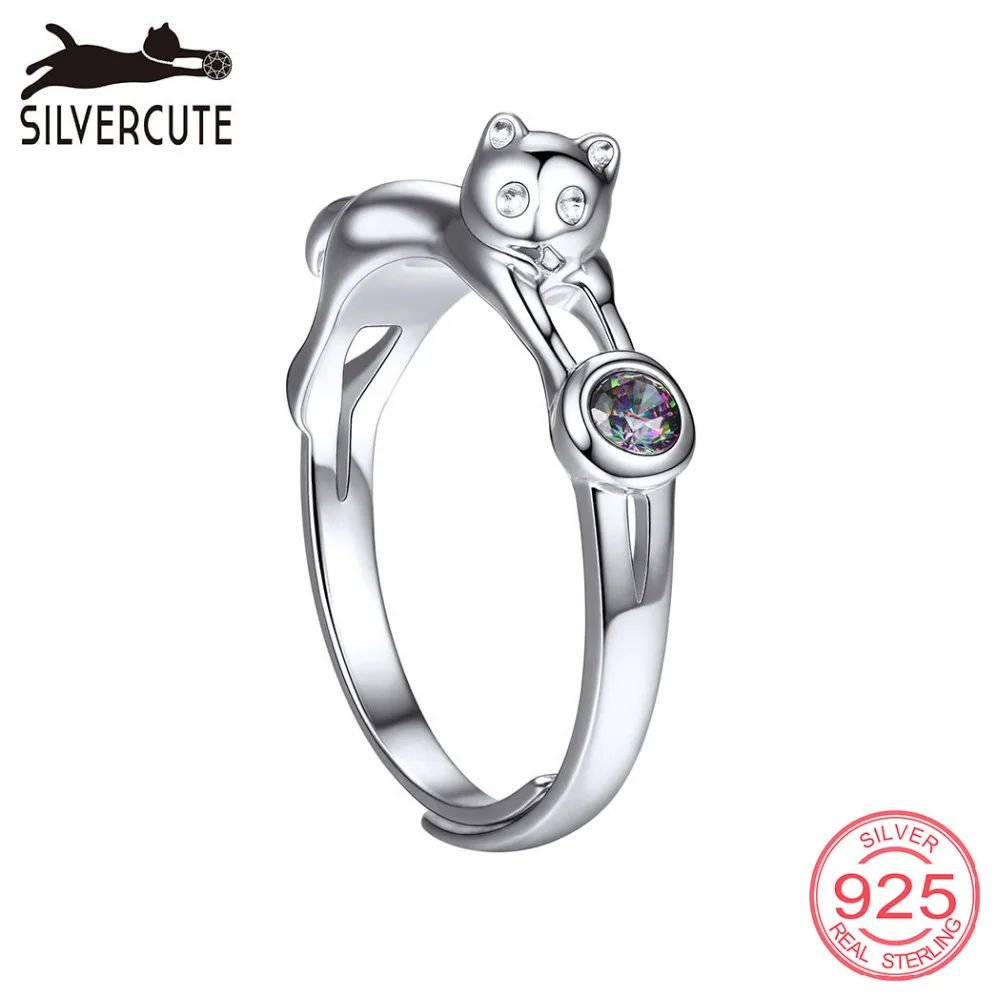 

Silvercute Solid 925 Ring Topaz Cat Fine Jewelry Gemstone Engagement Jewellery Natural Sterling Silver Rings For Women SCR6025B