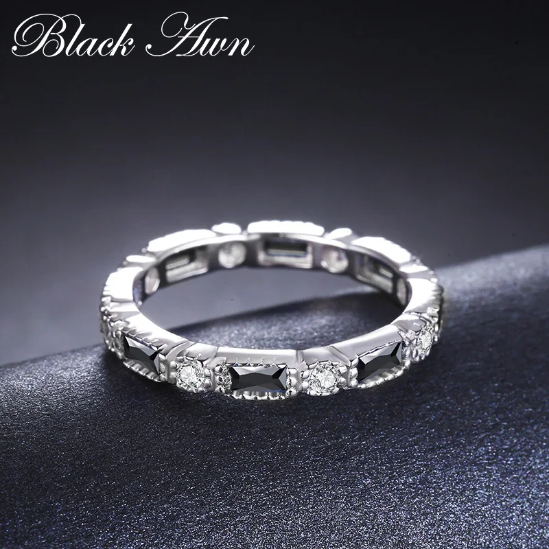 [BLACK AWN] Настоящее 925 пробы Серебряное кольцо на палец, трендовые круглые обручальные кольца для женщин, ювелирные изделия из стерлингового серебра C419