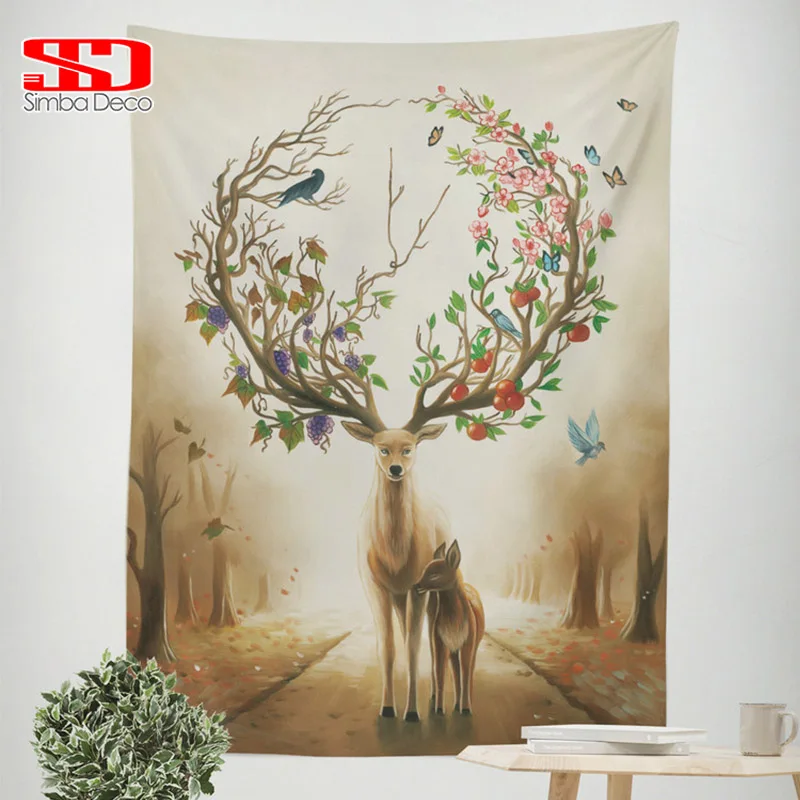 

Modern Deer Birds Flowers Animals Tapestry Printing Child Room Decoration Polyester tapestries fabric Rectangular hanging wall