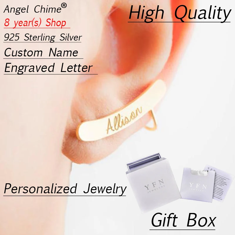 

Angle Chime Brand Custom Personalized Name Monogram Round Stud Earrings Real 925 Sterling Silver High Quality