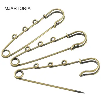 

MJARTORIA 10PCs 3 Holes Brooches Findings 6.9x1.9cm DIY Hijab Pins And Brooches For Jewelry Making Bronze Gold Silver Color