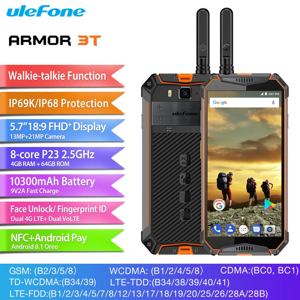 Ulefone power 3T IP68 Водонепроницаемый мобильный телефон 5 7 &quot4 Гб + 64 ГБ Helio P23 Octa Core Android 8 1