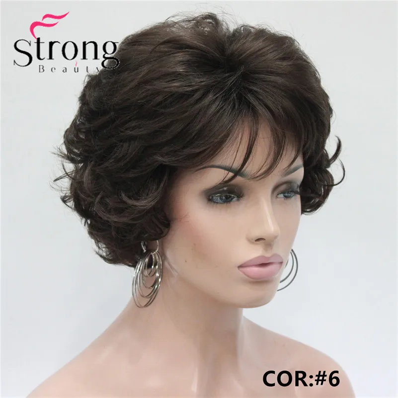 StrongBeauty короткий парик мягкий взъерошенные кудри коричневый выделяет полный синтетические парики выбор цвета