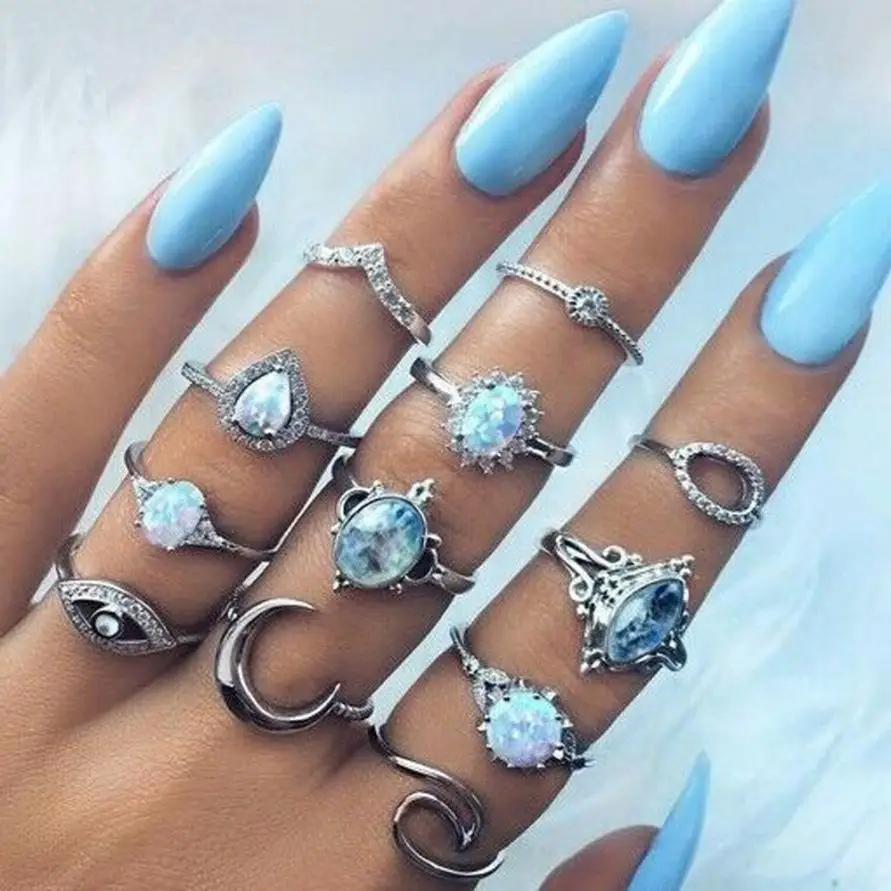 

GEMIXI Fashion Rings Set Natural Fire Opal Ring Wedding Retro Jewelry 5.7