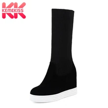 KemeKiss Size 34 44 Women Half Short Boots Platform Inside Heels Round Toe Shoes Woman Winter