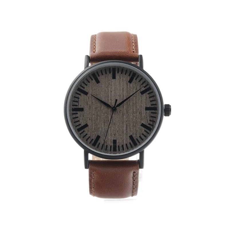 BOBO BIRD V-E25 Watches Men Top Luxury Brand Stainless Steel Case Wooden Dial Wristwatch with Brown Leather Strap in Gift Box