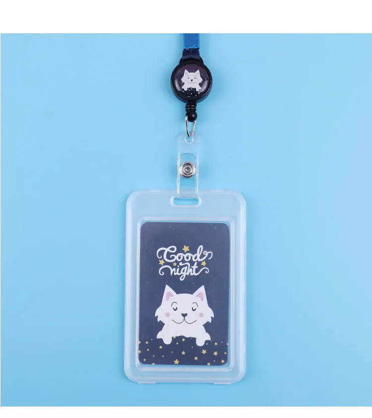 Cute Cartoon Cat Transparent Card ID Badge Holder Kawaii Dogs Retractable Badge Buckle Name Tag Card Holder For Gifts