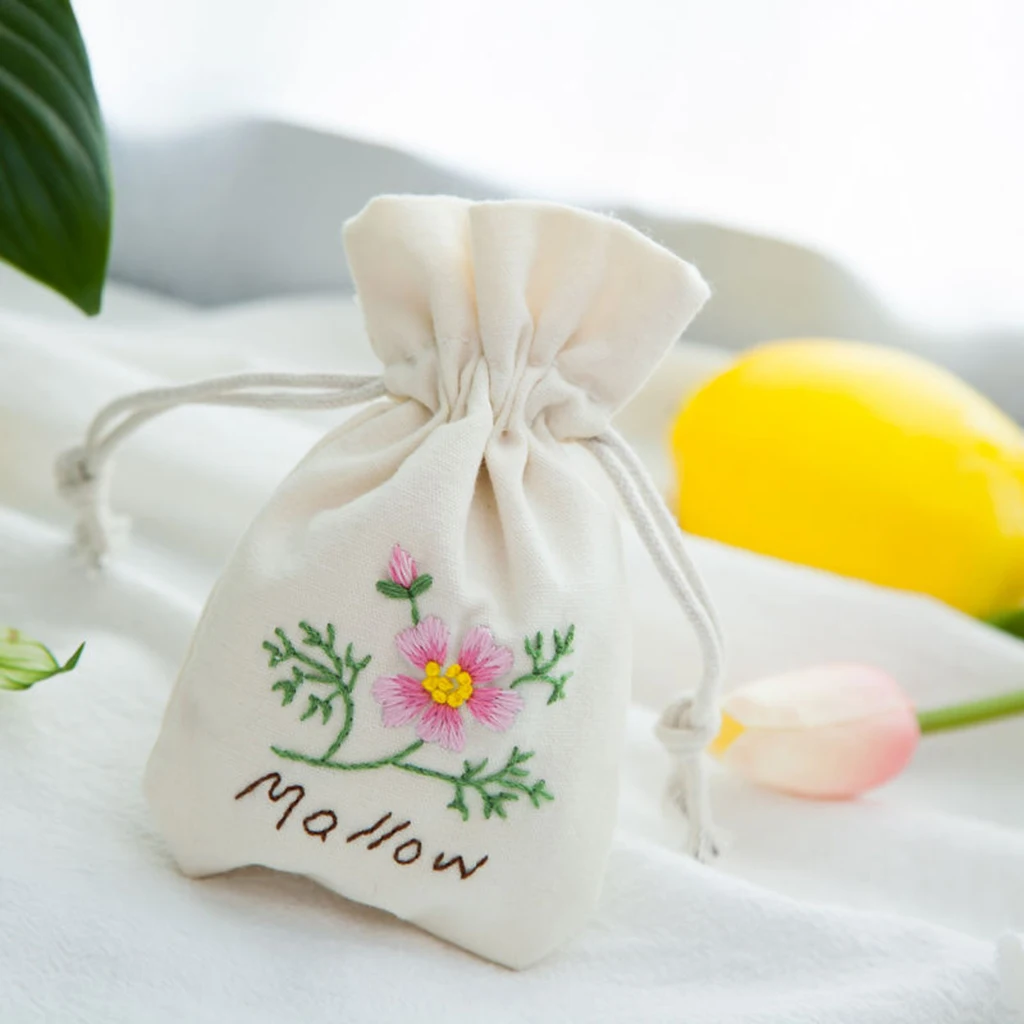 DIY Embroidery Cross Stitch Kit Pouch Canvas Drawstring Bag Handmade Needlework