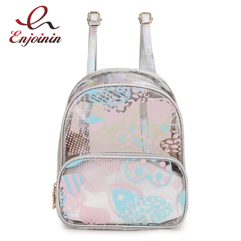 

Fashion Cute Casual Heart Cartoon Printing PVC Laser Girl's Mini Travel Bag Shoulder Bag School Bag Female Backpack Mochila