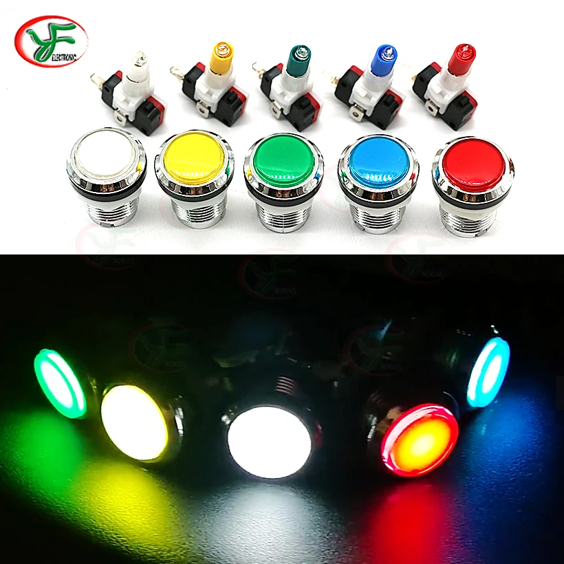 

12pcs 33mm Arcade LED Push Button Arcade Buttons Chrome Silver Plated 12V LED Illuminated Push Button For Arcade Game DIY