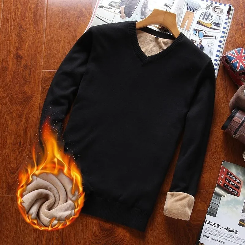 Varsanol мужской свитер, хлопковые пуловеры с длинным рукавом, вязаный мужской свитер с v-образным вырезом, топы, вязаная одежда в полоску, облегающие теплые пуловеры, новинка - Цвет: black 777