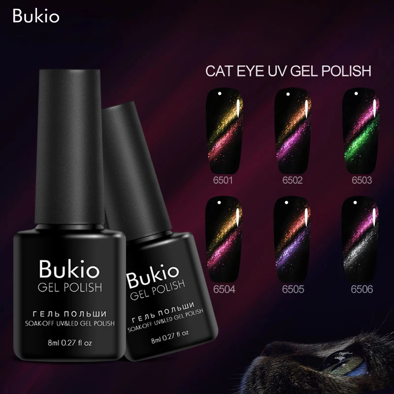 

Bukio Nail Art Soak Off Semi Permanant Vernis Gel Lacuqer 8ml Cat Eye Gel Nail Polish Hybrid Varnishes Primer Nail
