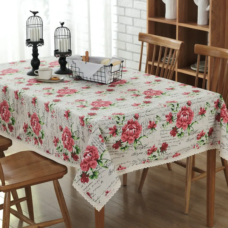 European classic tablecloth cotton and linen rose printing tablecloth