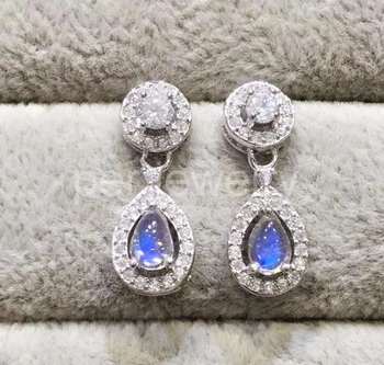

Blue moonstone drop earring Free shipping Nature real moonstone Fine jewelry 0.45ct*2pcs gemstone #TF18100202