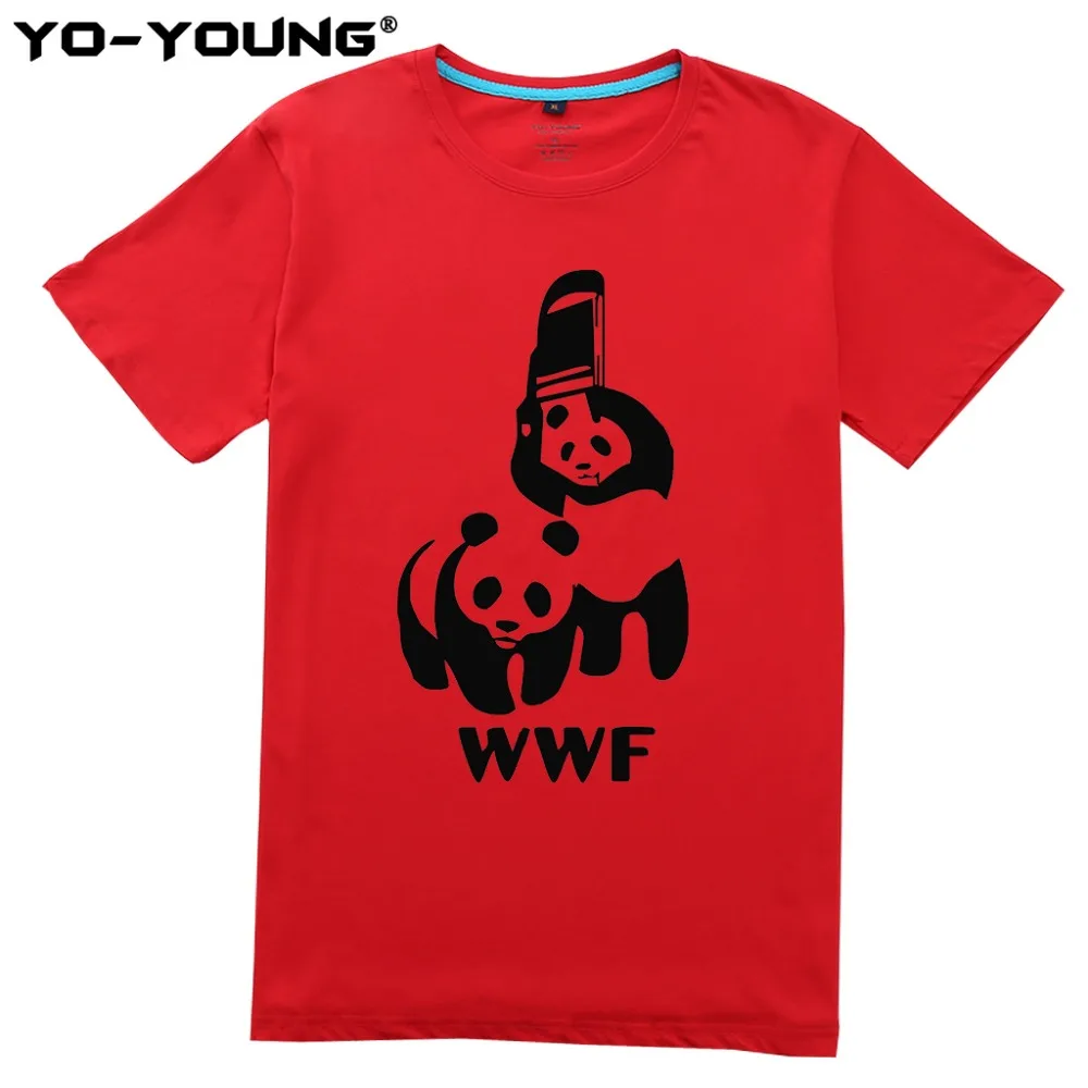 Yo Young Men футболки Забавные с логотипом WWF панда принт 100% 180 gsm чесаный хлопок
