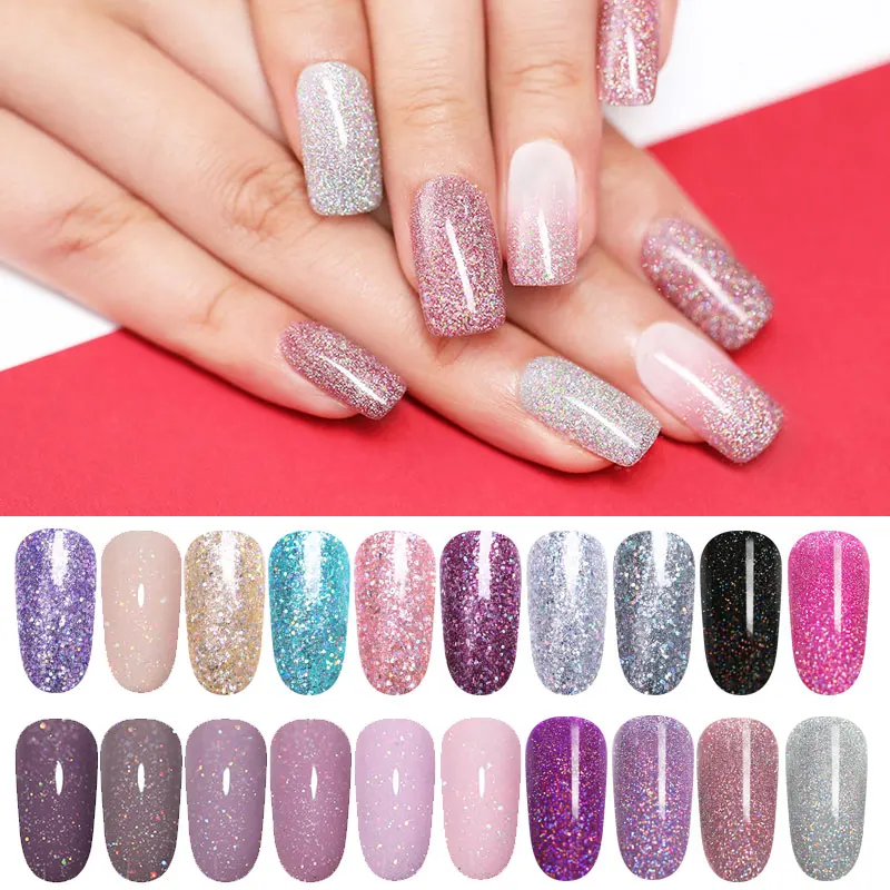 

LILYCUTE 5ml Rainbow Glitter UV Gel Polish Sparkly Holographic Shimmer Soak Off Nail Art Gel Manicure Varnish