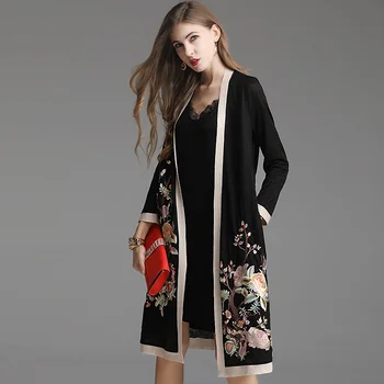 

Top Quality New 2020 Spring Summer Fashion Long Cardigans Women Vintage Embroidery Long Sleeve Casual Coat Female Overcoats 5XL