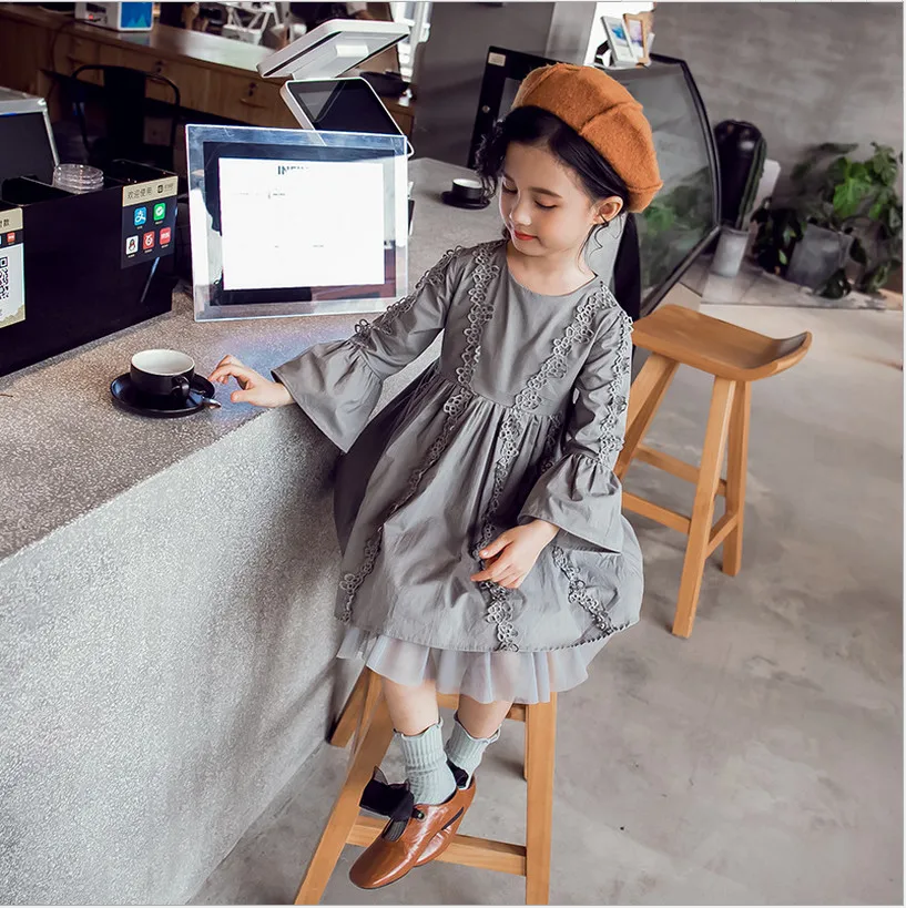 

4-10y Girl Sweet Dresses 2018 Autumn Kids Cotton Dress Fashion Korea Princess Party Dresses Kids Clothes Cute Girls Clothing
