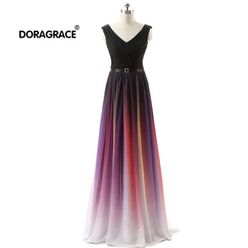

Doragrace robe de soiree V-Neck Sleeveless Lace-Up Gradient Chiffon Long Evening Dresses