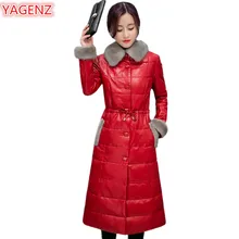 YAGENZ продукт осень-зима кожаная куртка Для женщин модная длинная рубашка; Секции; большие размеры Для женщин искусственная Меховая куртка качество assurance652