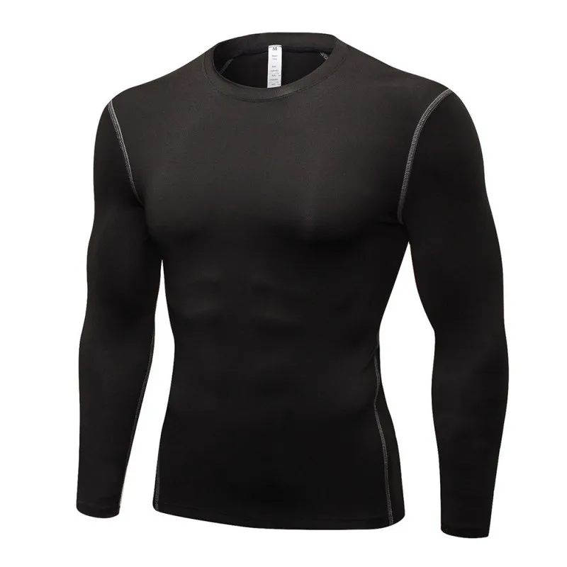 Мужская облегающая футболка для бега компрессионная быстросохнущая дышащая футболка мужской Спортзал Фитнес Бодибилдинг футболки для бега Топы - Цвет: Черный