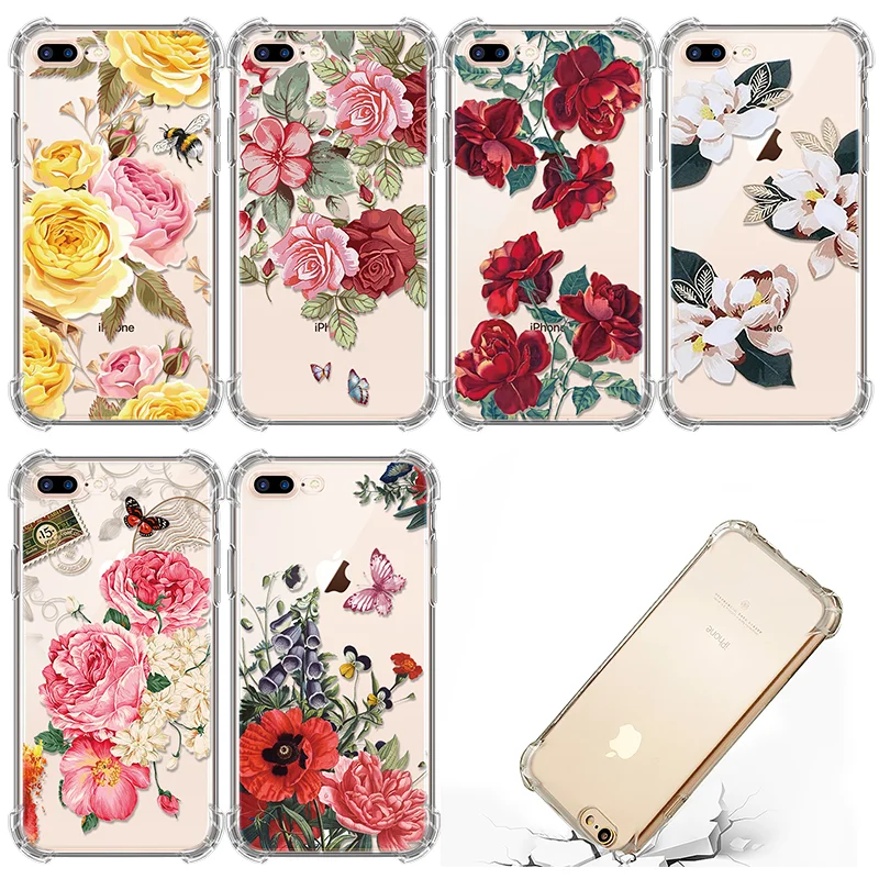 

Airbag Drop Protection Fundas For iPhone 11 Pro XS MAX XR Rose Floral Patterned For iPhone 7 For iPhone 5 5S SE 6 6S 8 Plus Case