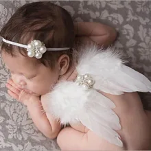 Lovely Baby Newborn Photography Props Infant Girls White Angel Feather Wings Wing Set font b Costume