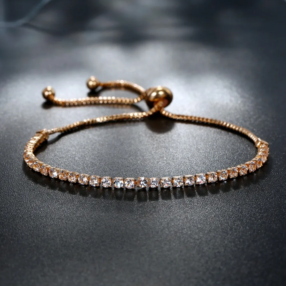 VKME круглый прямой браслет женский серебряный розовый золотой кубический цирконий браслет и браслет женские свадебные ювелирные изделия