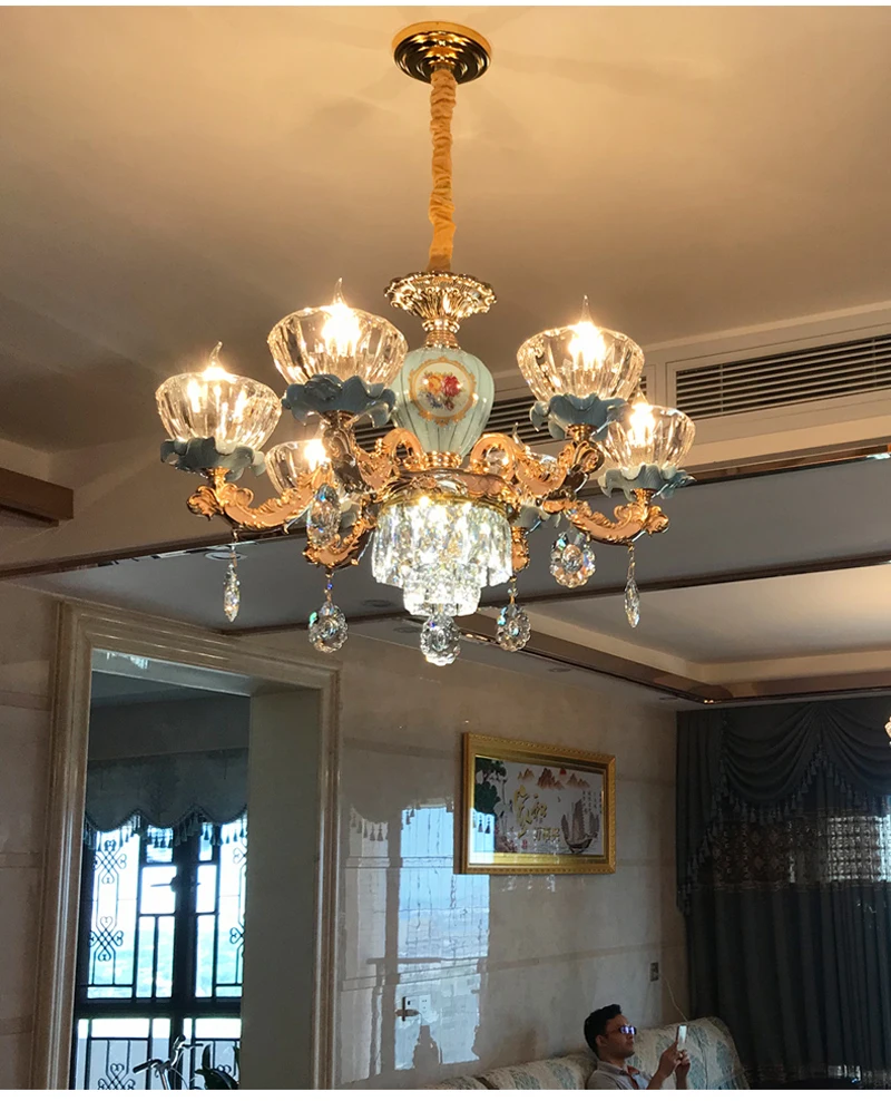 Lustre de Cristal para Sala Lustre de Cristal Conduziu a Lâmpada do Teto Luxo Estar Clássico Luminárias Quarto Lâmpada Ouro Cristal 14 clássico lustre de cristal luminárias quarto lâmpada