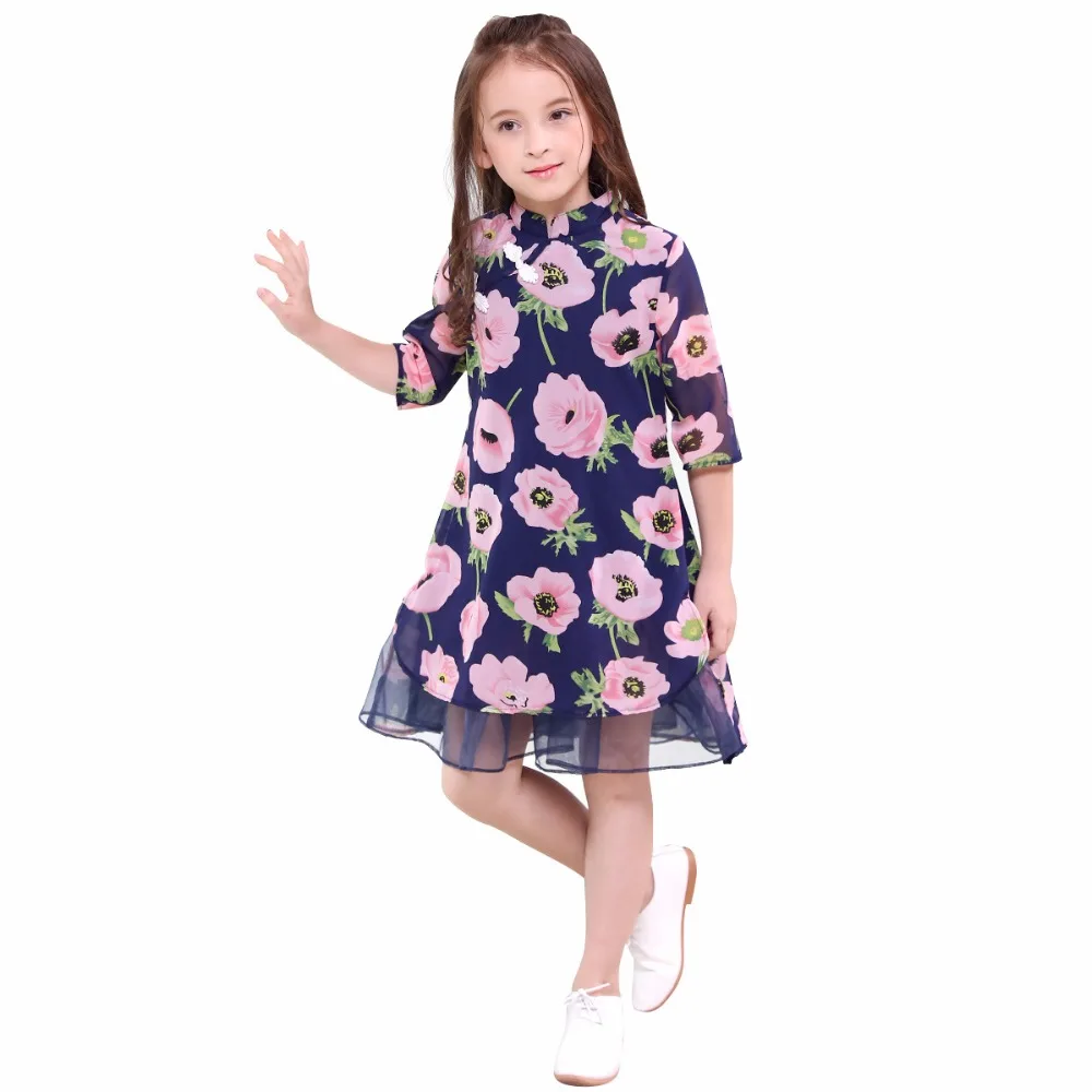 

Teenage Summer Dress for Girls Short Sleeve Floral Dress For Todder Girl Cotton Girls Casual Dress Mesh Cool Dresses for 6-16 Y