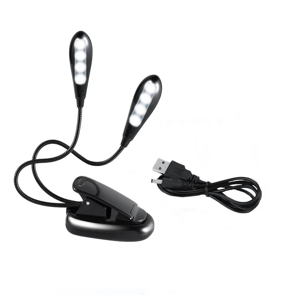 

8 LED Book Light Music Stand Lamp Rechargeable Flexible Daylight White Travel Clip Light Reading at Night Eye-friendly with USB