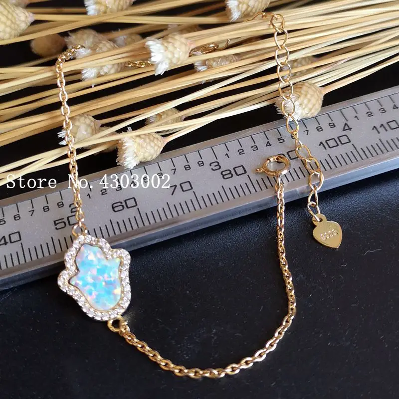 

Promotion! OP17 White Hamsa Opal Bracelet Synthetic Hand Opal Necklace 925 Sterling Silver Hamsa Opal Bracelet for Gift
