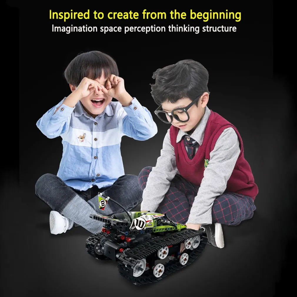 MoFun-13023 410 шт. DIY Электрический Радиоуправляемый автомобиль 2,4G 4CH usb зарядка строительный блок имитация гусеничного высокоскоростного автомобиля игрушка для детей