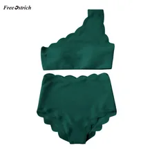 Страусиная Одежда Нижнее белье для женщин леди Винтаж Высокая талия две части волнистая отделка одно плечо Бикини Нижнее белье лето