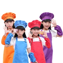 Beauty Cute Children Kids Apron Sleeves Hat Apron Set For Children Baking Mats Cooking Craft Art Bib Kitchen Apron