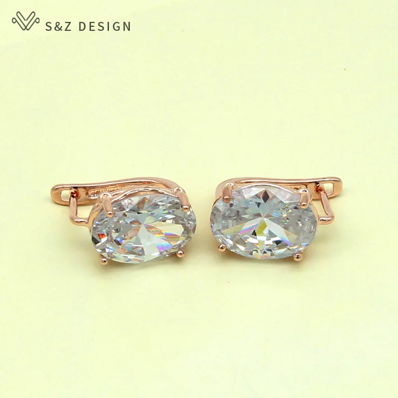 S&Z DESIGN New Classic Simple Oval Egg Shape AAA Zircon Dangle Earrings For Women Girl Trendy Wedding Party Fine Jewelry Gift