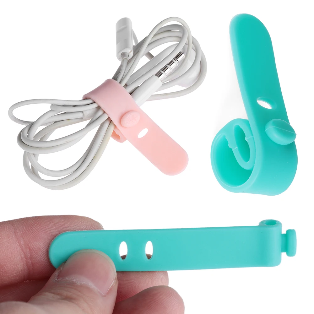 4PCS/lot Silicone Organizer Winder Straps Headphones Soft Tape USB Wire Cable Tie Utensil Organize Storage Holder Earphone Clips