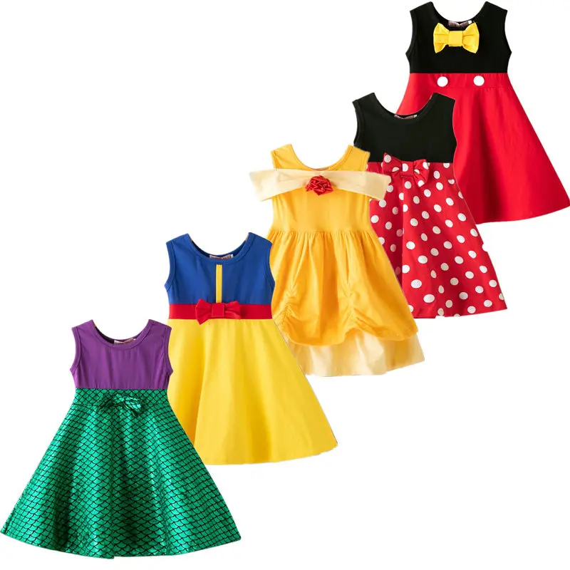 Платье для девочек; милые хлопковые детские платья с Минни Маус; костюм Белоснежки; одежда принцессы; детское праздничное платье для девочек; От 3 до 8 лет