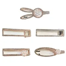 Геометрические полые заколки для волос утконоса, женские блестящие стразы, искусственный жемчуг, цветок, заколки для волос, Кролик, овальная форма, боковая челка, заколки