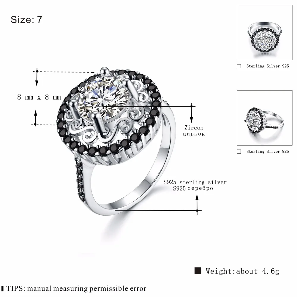 Женское кольцо из серебра 925 пробы с черной шпинелью|ring for|rings for womenrings women black |