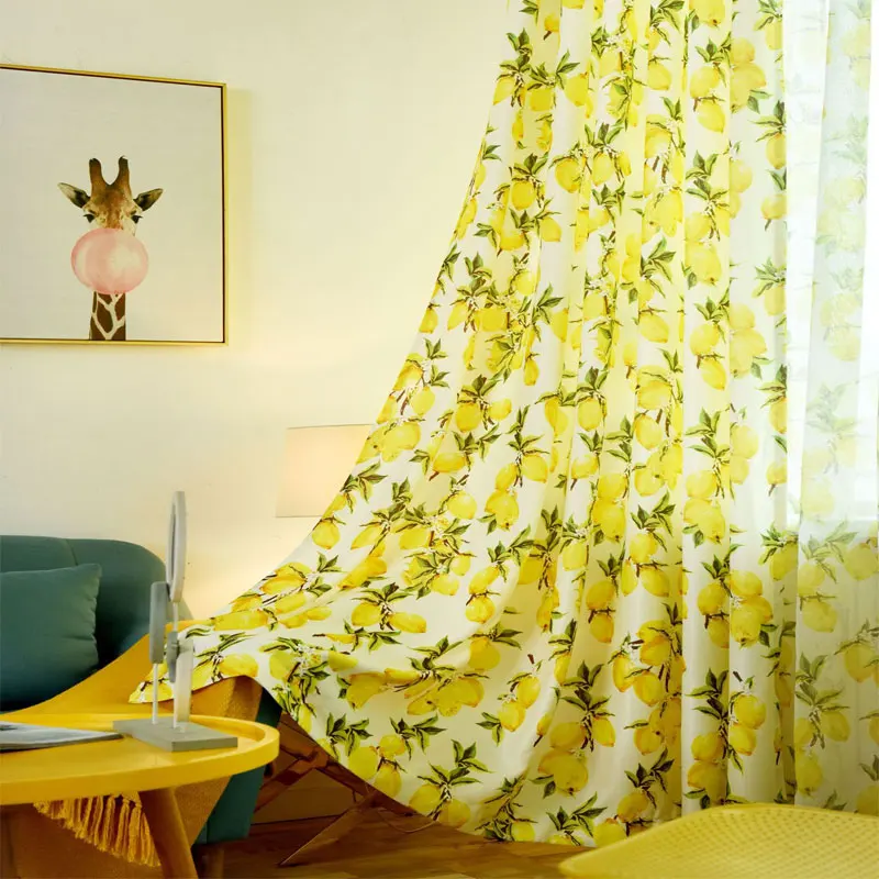 

Pastoral Style Yellow Lemon Print Kitchen Curtain Screen Tulle Curtain For Living Room Cartoon Windows Drapes For kids WP166-40