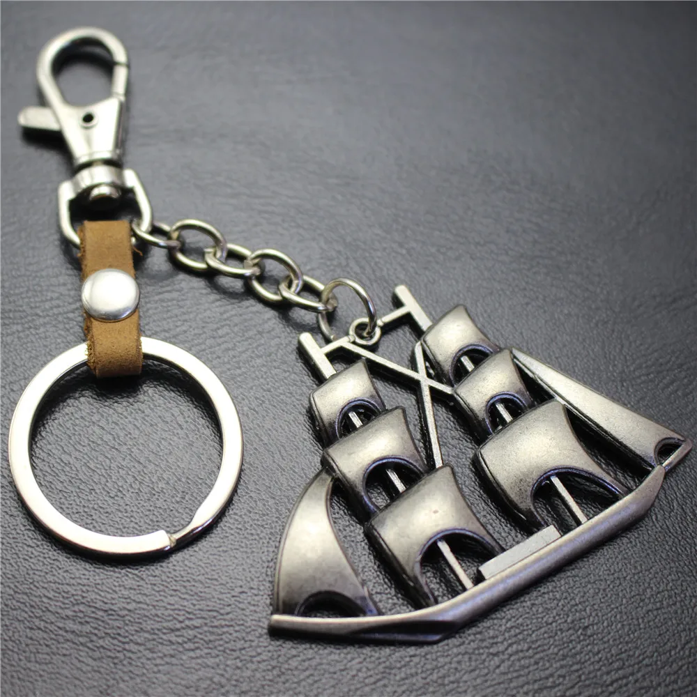 Sailboat Pendant Keychain Leather Key Chain Car Key Holder Keyring Bag